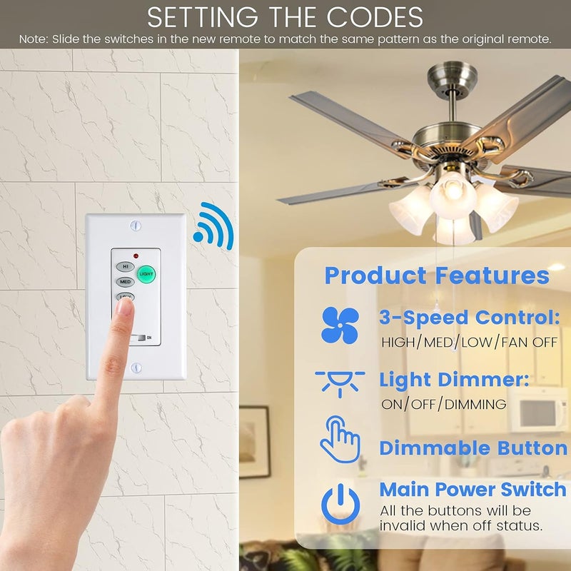 Eogifee UC9050T Universal Ceiling Fan Control 3 Speed Wall Control Mounted Fan Full Range Dimmer CHQ9051T - Image 5